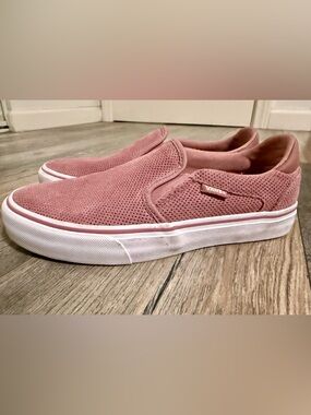 Vans Perforated Suede Slip-On Sneakers - Rose Pink with White Sole